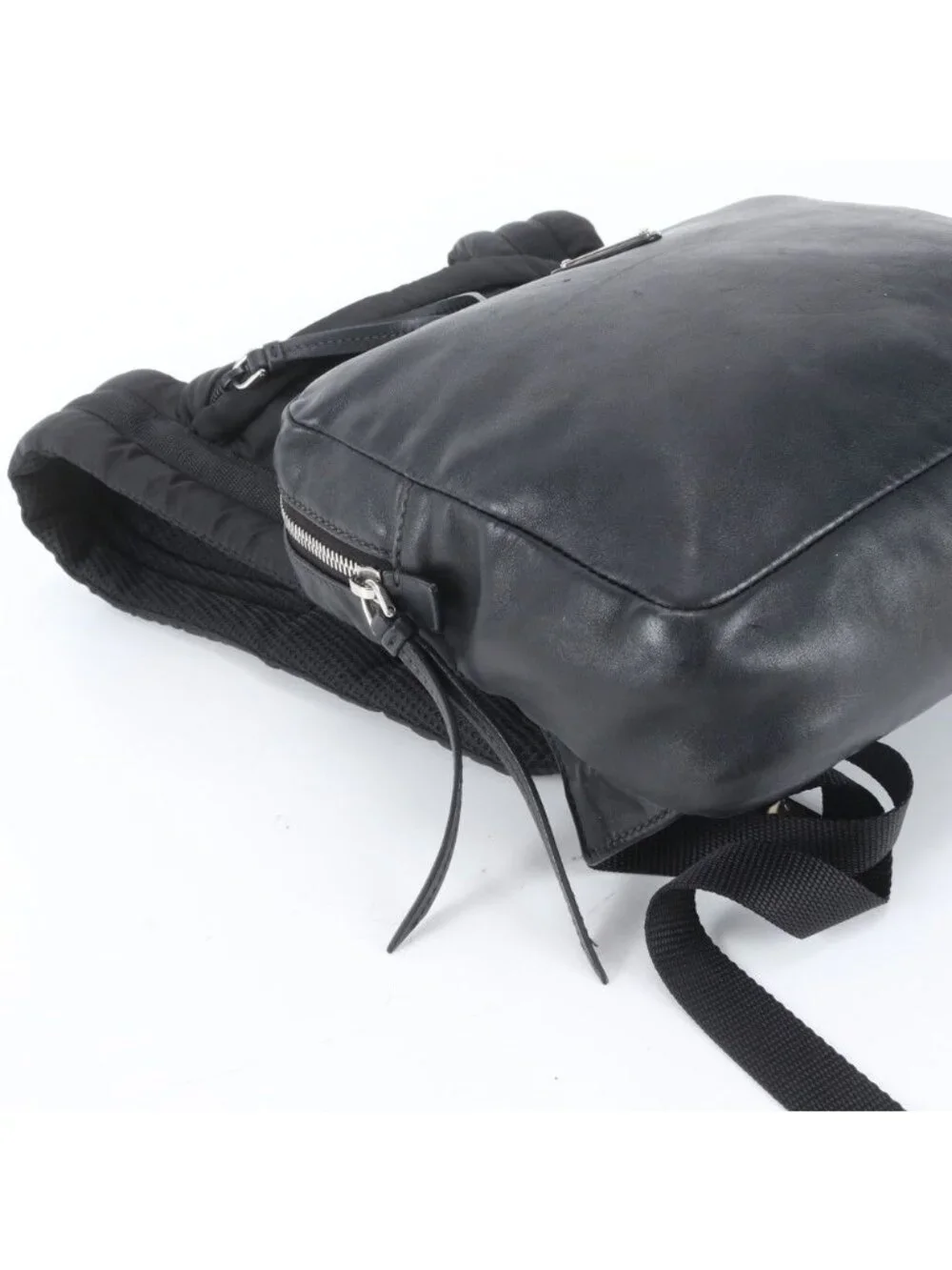Prada White Tag Triangle Logo Leather Backpack Business